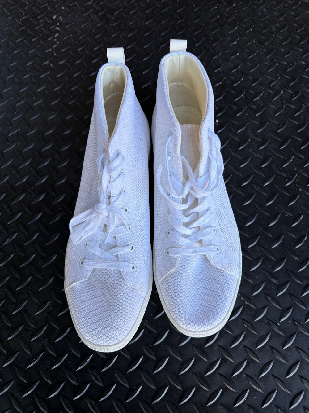 Men's High-Top Knit Sneakers in White - Lightweight Lace-Up